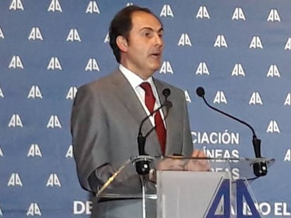 El presidente de Iberia, Javier Sánchez-Prieto, durante la asamblea de ALA celebrada hoy en Madrid.