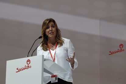 La presidenta de Andalucia, Susana Díaz durante su intervención ante el pleno de la Conferencia Política del PSOE