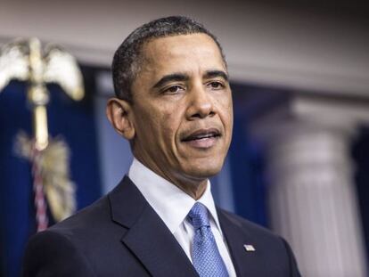 El presidente de Estados Unidos, Barack Obama, con los medios de comunicaci&oacute;n en la Casa Blanca en Washington.