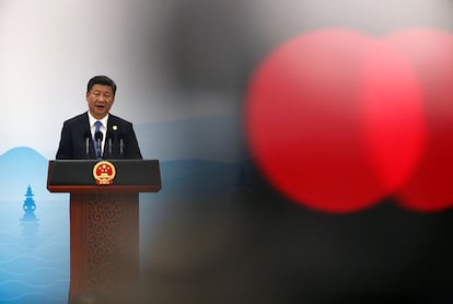 El presidente chino, Xi Jinping, durante su discurso tras la clausura de la cumbre del G20, el 5 de septiembre de 2016.
