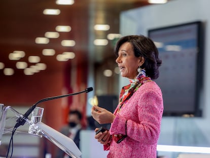 La presidenta del Banco Santander, Ana Botín, durante la presentación de los resultados en Boadilla del Monte (Madrid), este miércoles.