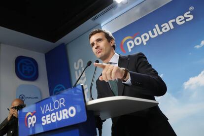 Pablo Casado, durante una rueda de prensa el pasado martes. 