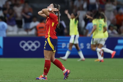 La jugadora de España Athenea el Castillo durante la semifinal femenina de Fútbol, entre Brasil y España en el marco de los Juegos Olímpicos París 2024, este martes, en Marsella.