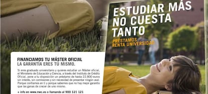 Campaña promocional de los préstamos Renta Universidad.