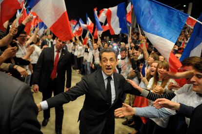 El expresidente francés Nicolas Sarkozy en Dijon durante un mitin en la campaña presidencial de 2012.