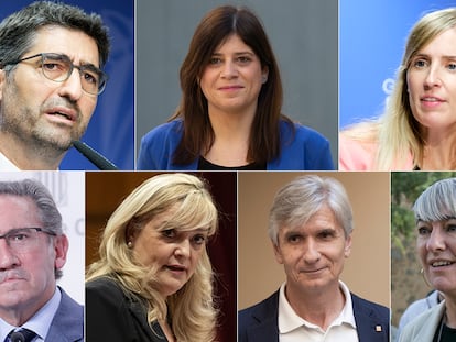 Los consejeros de Junts que dejaron el Gobierno catalán: Jordi Puigneró (ya cesado), Jaume Giró, Victòria Alsina, Josep Maria Argimon, Lourdes Ciuró, Gemma Geis y Violant Cervera.