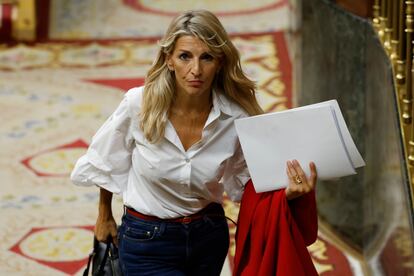 La vicepresidenta segunda y Ministra de Trabajo, Yolanda Díaz, durante una sesión de control al Gobierno en el Congreso.