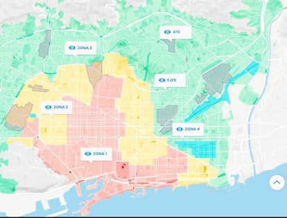 Zonas del Plan Especial Urbanístico de Alojamientos Turísticos de Barcelona (PEUAT). A día de hoy, en las zonas 1 y 2 no está permitido abrir nuevas camas turísticas. 