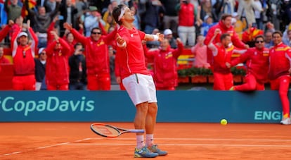 David Ferrer celebra su victoria ante el alemán Philipp Kohlschreiber.