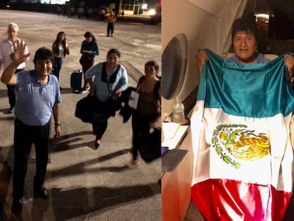 Evo Morales no avião da Força Aérea mexicana.