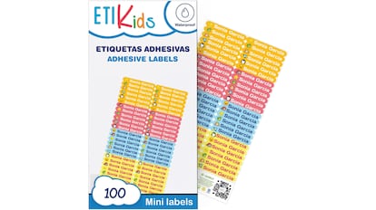 Como son resistentes al agua, estas pegatinas con el nombre se pueden colocar en todo tipo de objetos. ETIKIDS