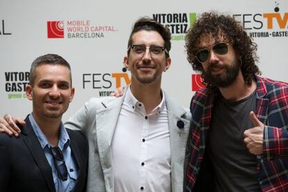 Damian Molla, Jorge Marron y Juan Ibañez, de 'Peliculeros', en Vitoria