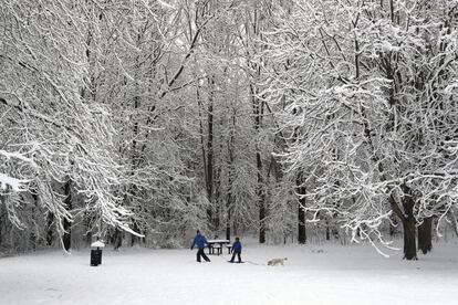 La nieve cubre un parque en Ironbridge (Inglaterra).