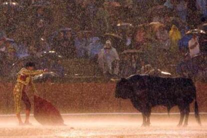 La corrida se suspendió en el quinto de la tarde al caer una tromba de agua y granizo.