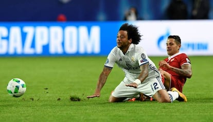 Marcelo y Vitolo en la final de la Supercopa de Europa.