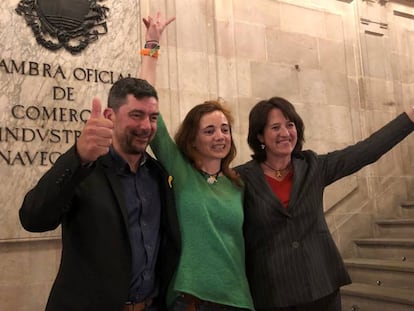 Joan Canadell, Montse Soler y Elisenda Paluzie, impulsores de la candidatura Eines de País, el pasado miércoles. 