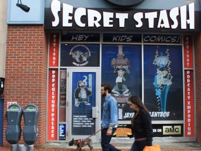 Entrada de Jay & Silent Bob Secret Stash, la tienda de cómics del director Kevin smith en pleno centro de Red Bank (Nueva Jersey).