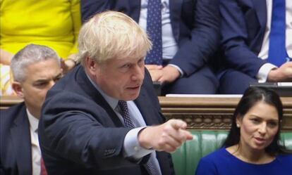 El primer ministro británico, Boris Johnson, este sábado durante el debate parlamentario sobre el Brexit.