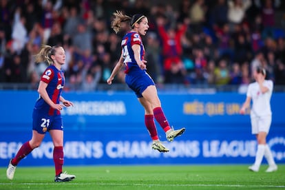 Aitana Bonmatí celebra el primer gol del Barcelona frente al Brann