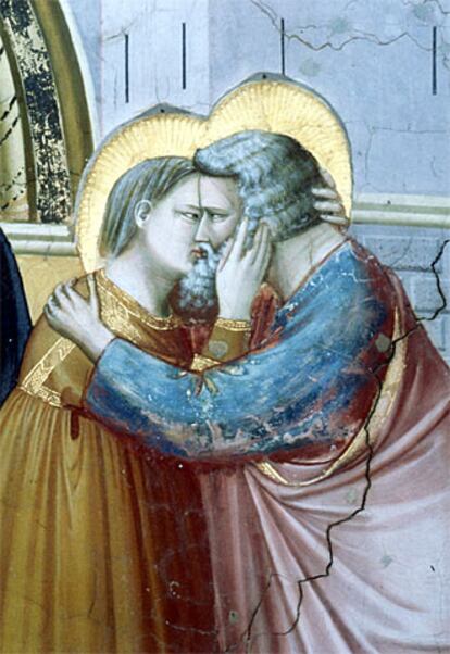 Detalle del fresco de Giotto &#39;El beso de Judas&#39;, guardado en la capilla Scrovegni de Padúa (Italia).