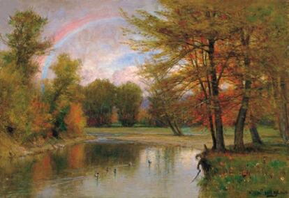 El cuadro 'El arco iris' por Worthington Whittredge está en el Museo Thyssen-Bornemisza. Whittredge se formó en Alemania y era miembro de la Escuela del Río Hudson.