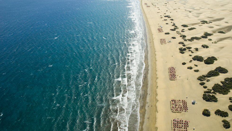 Vista aérea de la playa de Maspalomas (Gran Canaria), en una imagen de archivo. 