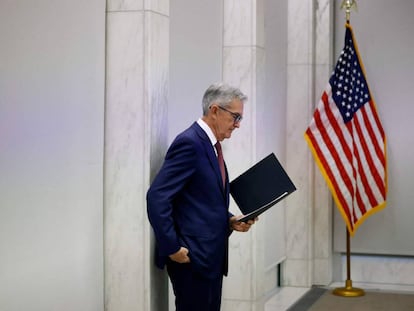 WASHINGTON, DC - NOVEMBER 08: Fed Chairman Jerome Powell prepares to deliver remarks to the The Federal Reserve's Division of Research and Statistics Centennial Conference on November 08, 2023 in Washington, DC. Market watchers and policy makers are listening carefully to Powell for indications of whether the Fed would need to hike rates further to bring down inflation. Chip Somodevilla/Getty Images/AFP (Photo by CHIP SOMODEVILLA / GETTY IMAGES NORTH AMERICA / Getty Images via AFP)