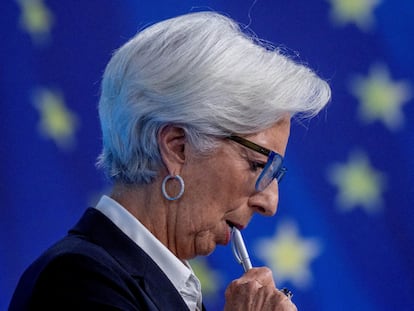 La presidenta del BCE, Christine Lagarde, en una comparecencia en Frankfurt (Alemania), el 3 de febrero.