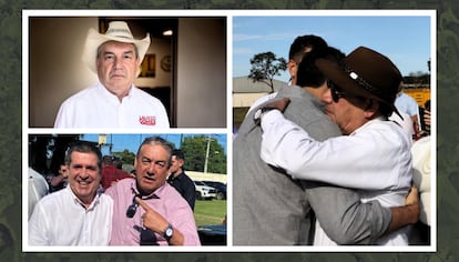 El fallecido Eulalio “Lalo” Gomes Batista (arriba a la izquierda), posando con el expresidente Horacio Cartes (abajo a la izquierda) y abrazando al presidente Santiago Peña (derecha).