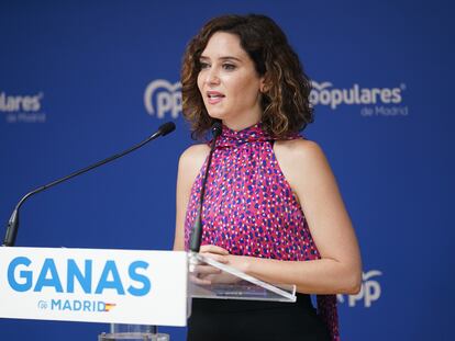 La presidenta del PP de Madrid, Isabel Díaz Ayuso, este lunes durante su comparecencia tras el comité de dirección.