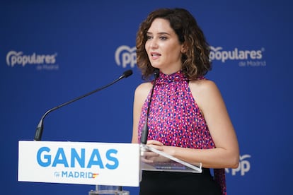 La presidenta del PP de Madrid, Isabel Díaz Ayuso, este lunes durante su comparecencia tras el comité de dirección.