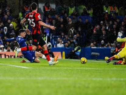 Kai Havertz marca el primer gol del Chelsea ante el Bournemouth este martes.