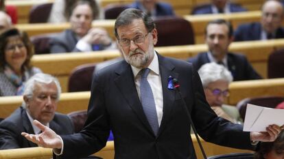 El presidente Mariano Rajoy durante la sesión de control en el Senado.