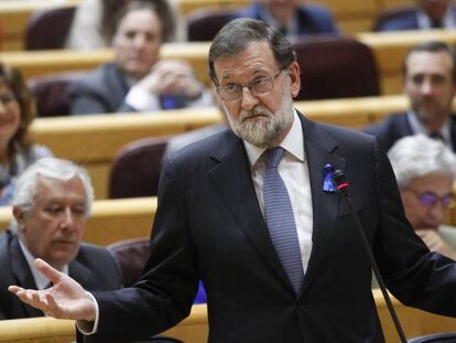 El presidente Mariano Rajoy durante la sesión de control en el Senado.