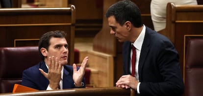 Albert Rivera y Pedro S&aacute;nchez, en el Congreso. 