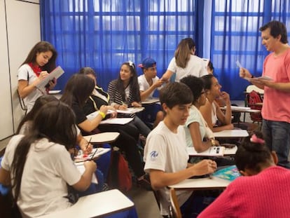 Alunos em aula de espanhol em São Paulo.