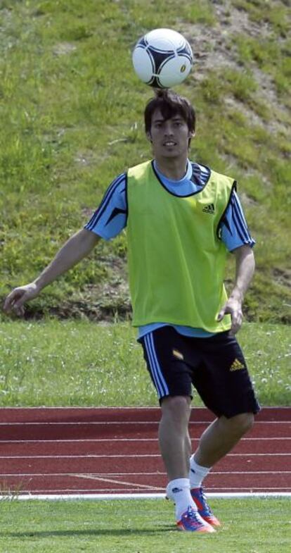 David Silva, durante el entrenamiento de ayer.