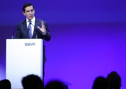 Carlos Torres, presidente del BBVA, durante la presentación de resultados.