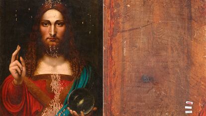 La parte delantera y trasera de la copia del 'Salvator Mundi' subastada por Christie`s, en noviembre, sin atribución.