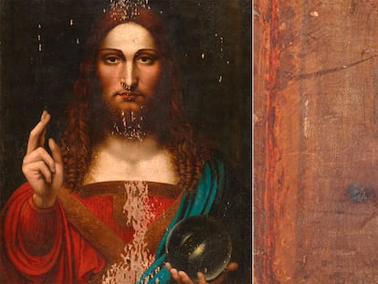 La parte delantera y trasera de la copia del 'Salvator Mundi' subastada por Christie`s, en noviembre, sin atribución.