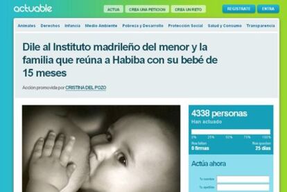 Petición pública en Internet para que el Instituto Madrileño del Menor permita a Habiba reunirse con su hija.