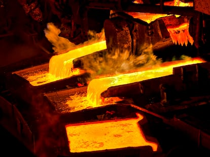 Smelting process at the Atlantic Copper plant in Huelva.