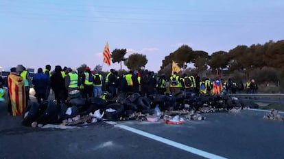 Los CDR durante el corte de la AP-7 en L'Ampolla (Tarragona).