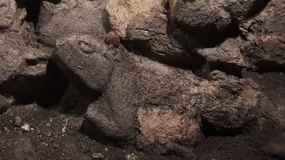 Detalle de una escena con animales mitológicos, encontrada en las labores de excavación recientes.