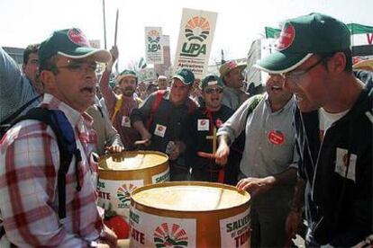 Aspecto de la manifestación en Madrid de productores de tomate.