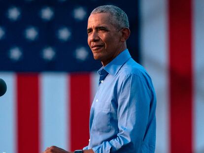 El expresidente de EE UU, Barack Obama, durante el discurso de este miércoles.