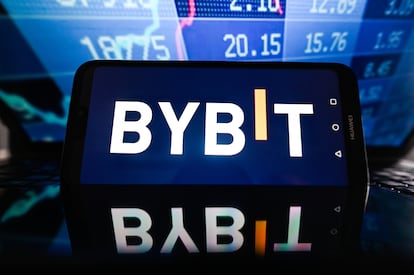 POLAND - 2023/11/14: In this photo illustration, a Bybit logo is displayed on a smartphone with stock market percentages in the background. (Photo Illustration by Omar Marques/SOPA Images/LightRocket via Getty Images)