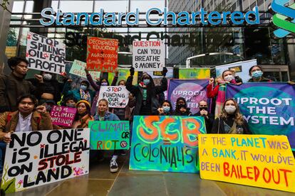 Manifestación en Londres con motivo de la cumbre COP26 de Glasgow, el viernes.