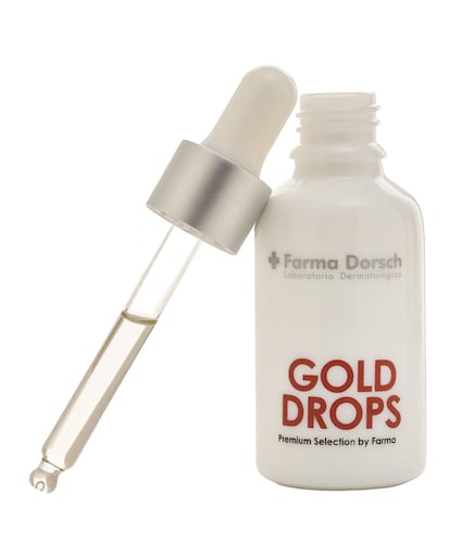 El aceite facial reparador Gold Drops de +Farma Dorsch disminuye las mancas, hidrata y gracias a sus antioxidantes naturales protege las agresiones medioambientales, la luz azul o la polución, además de ser un seborregulador. Es de tacto seco y rápida absorción.