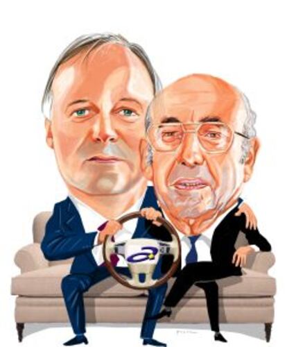 Caricatura de Ernesto Antolín, vicepresidente de Grupo Antolín, y su tío José, presidente de la empresa.